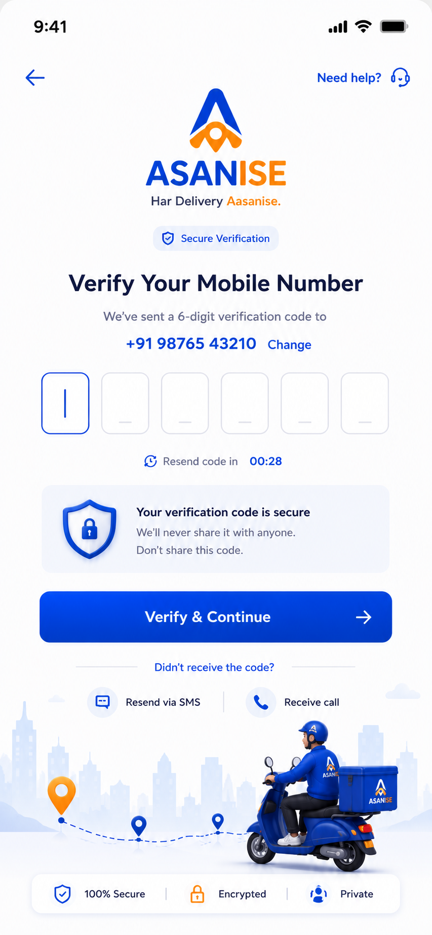 ASANI SE OTP Verification Screen confirming handover
